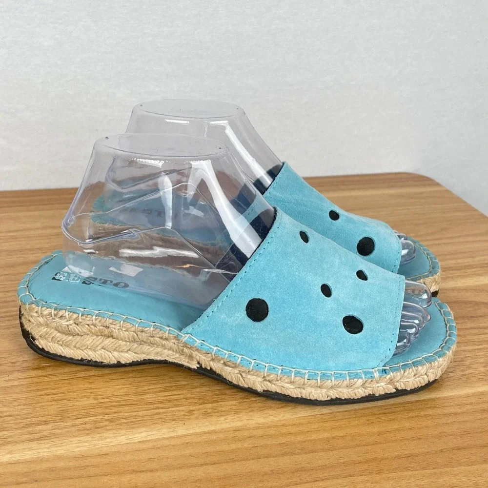 Sesto Meucci Turquoise Suede Espadrille Slide Sandals Womens 8 Laser Cut Coastal - Picture 3 of 9